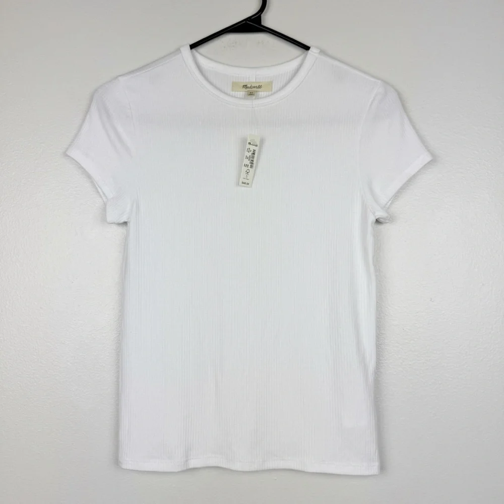 Madewell Drapey Ribbed Buttery Soft Short Sleeve Tee White Size XS NWT - Picture 5 of 9